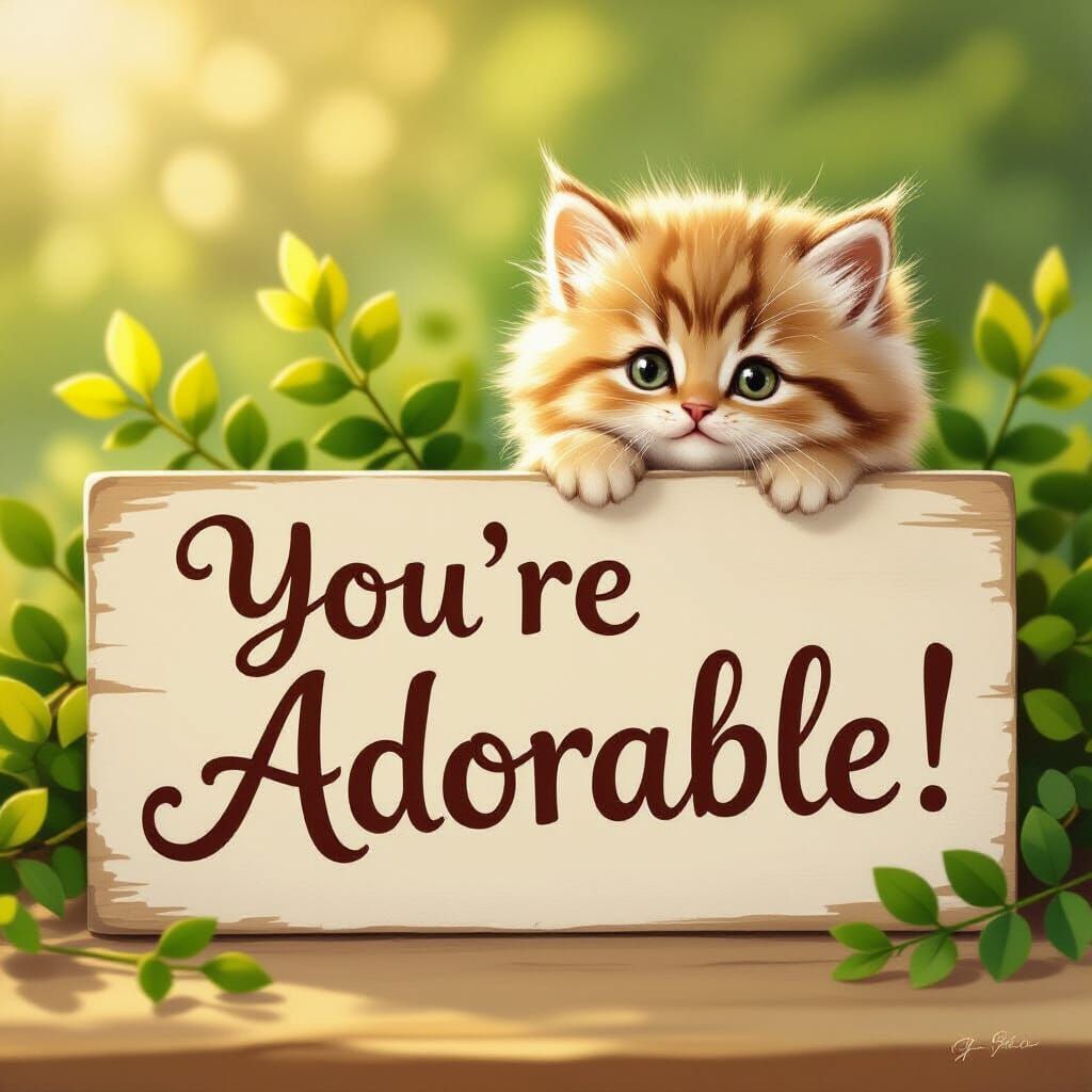 Adorable Wooden Sign with Cute Animal in Storybook Style