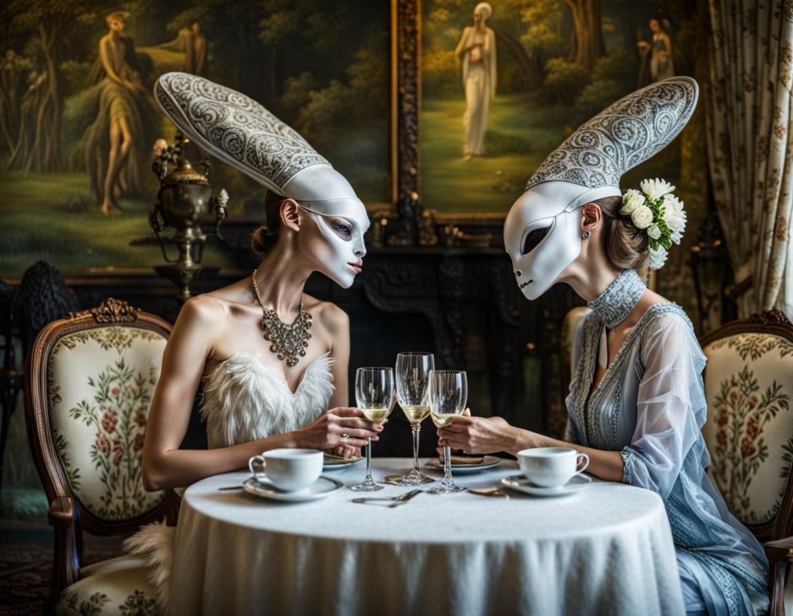 Surreal Alien Celebration in Restaurant, Magical Realism