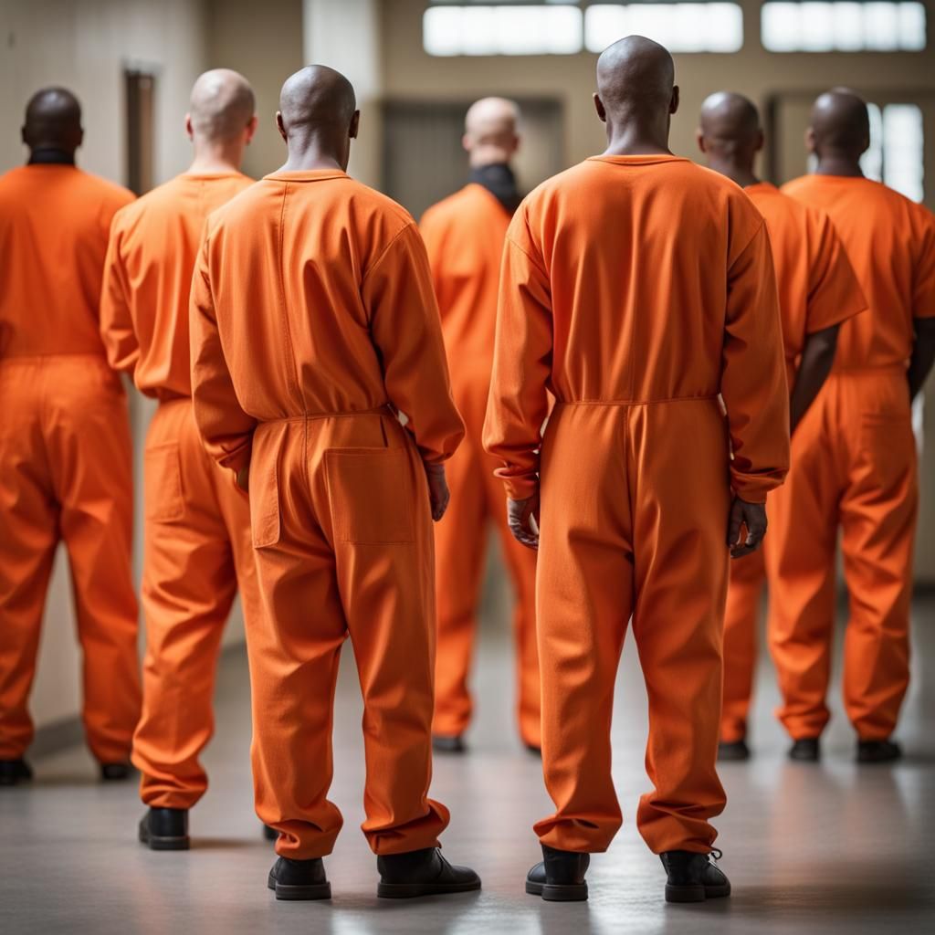 Prisoners in Orange Jumpsuits Ready for Counting