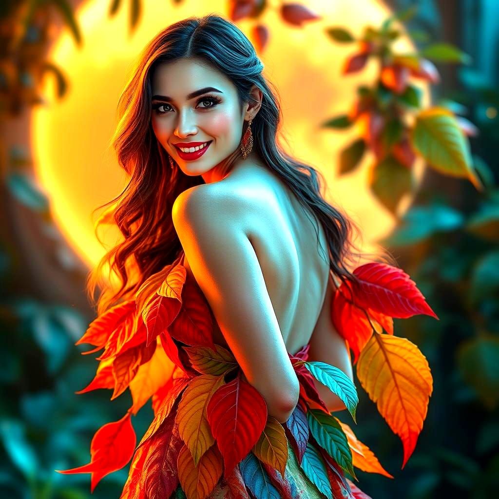 Vegetable Dress: A Beautiful Woman in Natural Light