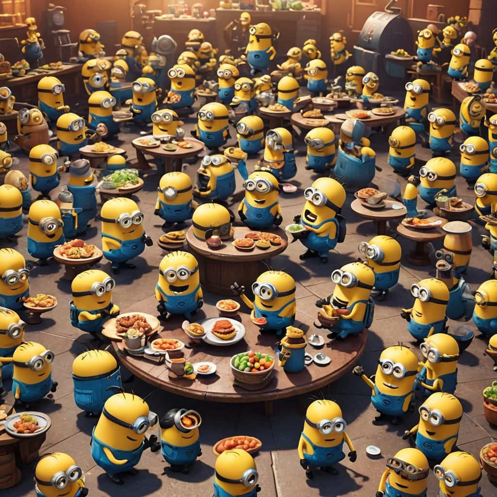 Minions at Round Table: Pixar-Style 3D Art