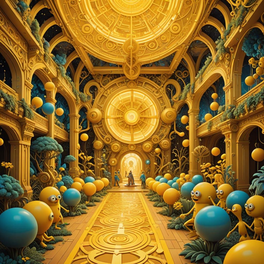 Vibrant Yellow Cartoon Characters Unite in Whimsical Viking....