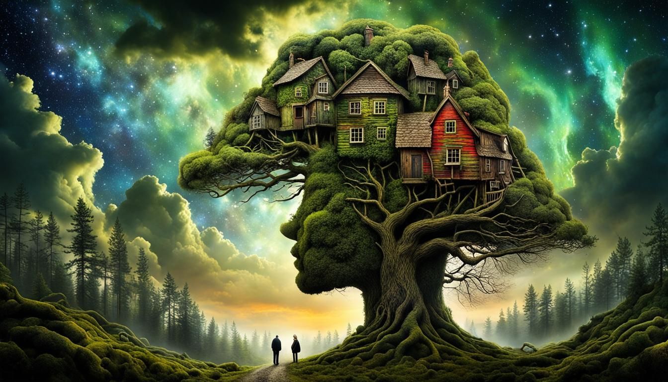 Surreal Forest Village Key Sculpture