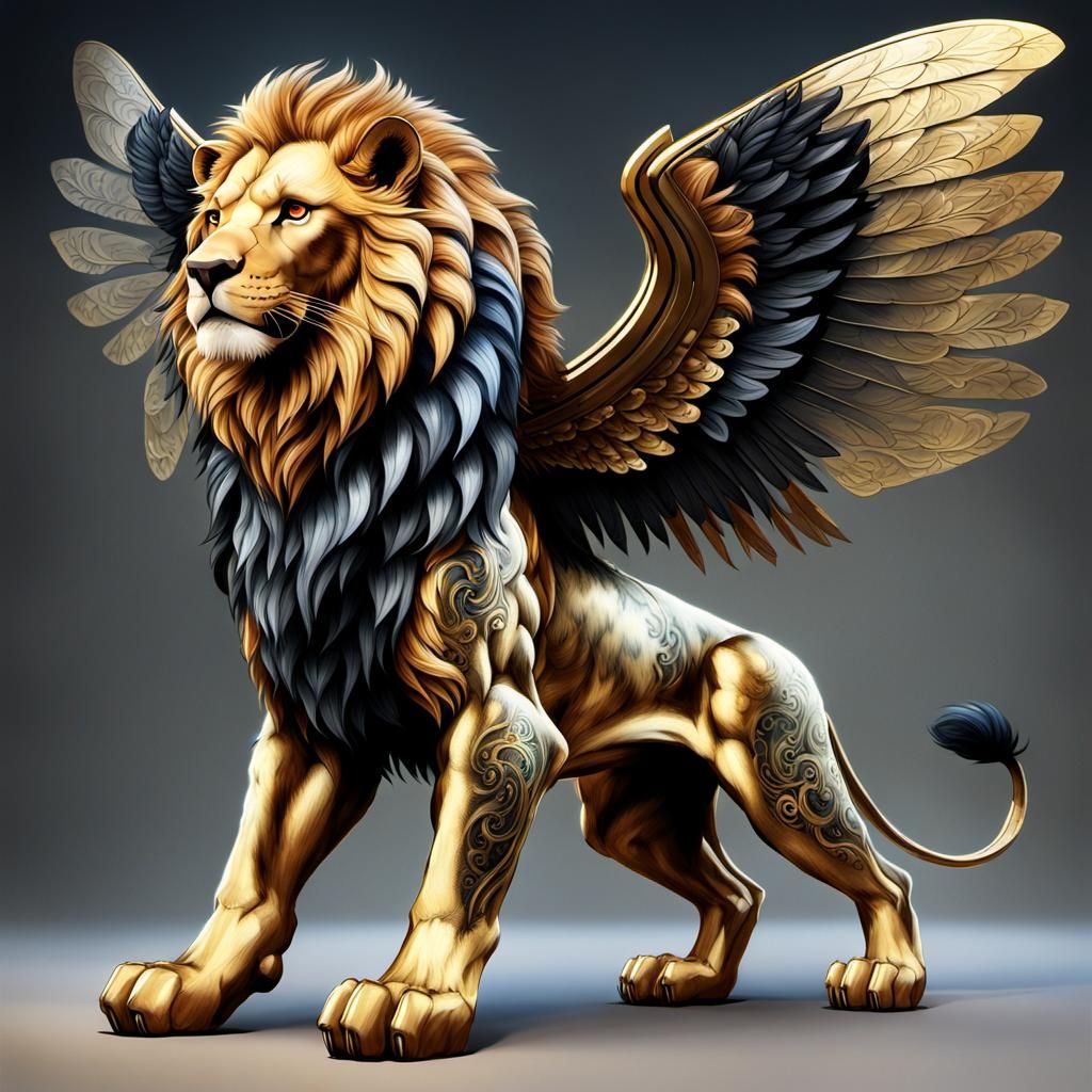 Winged Lion in Futuristic Italian Landscape