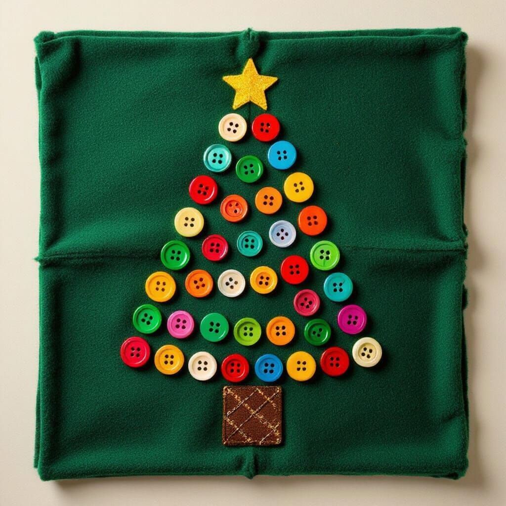 Whimsical Button Christmas Tree on Green Fleece