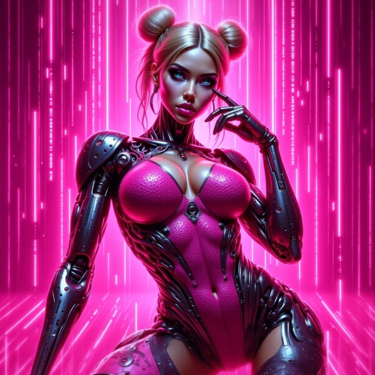 Cyberpunk Robot Woman in Digital Realm