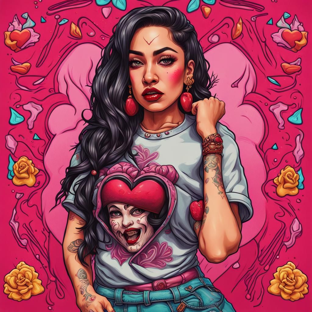Gangster Chola Valentine T-Shirt Design: Hyperrealistic Spla...