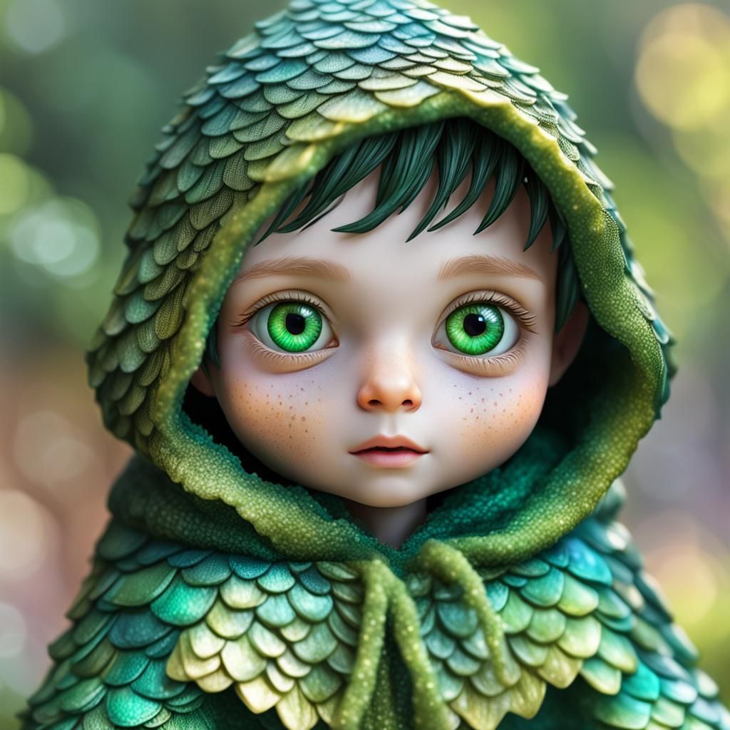 Cute Boy in Scales Capelet, 3D Cottagecore Art