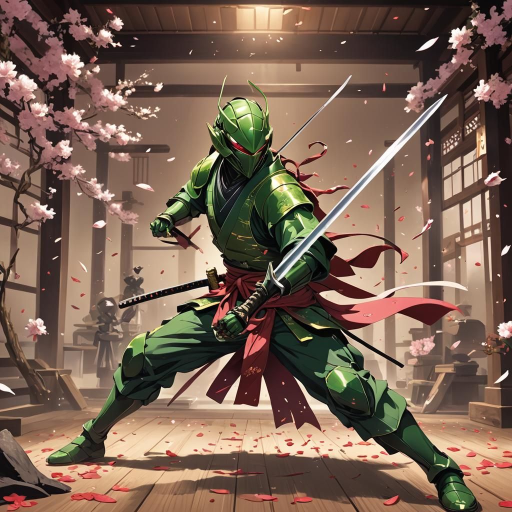 Mantis Warrior Katana Swing in Anime Style