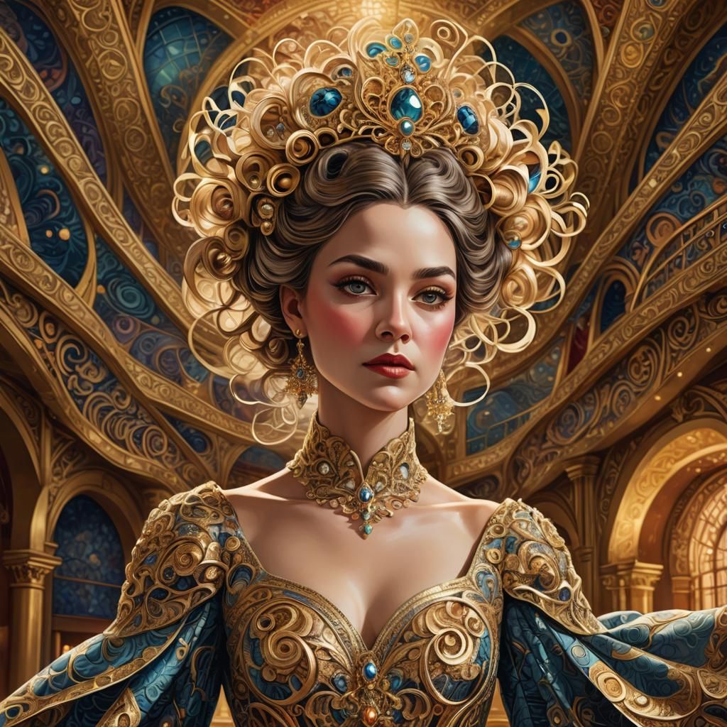 Opera Singer Portrait with Fractal and Zentangle Details