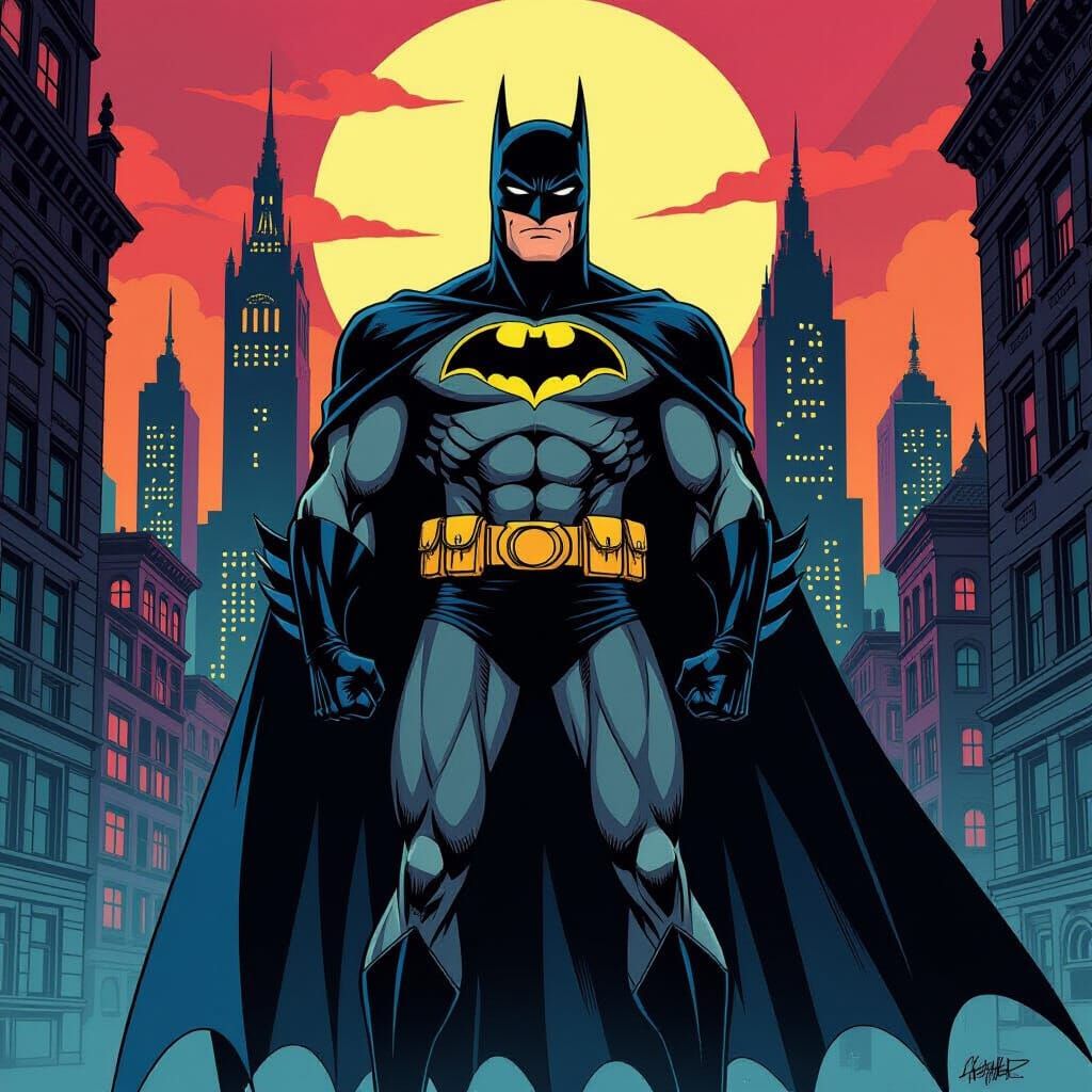 Batman in Gotham: A Dynamic Comic Book Illustration