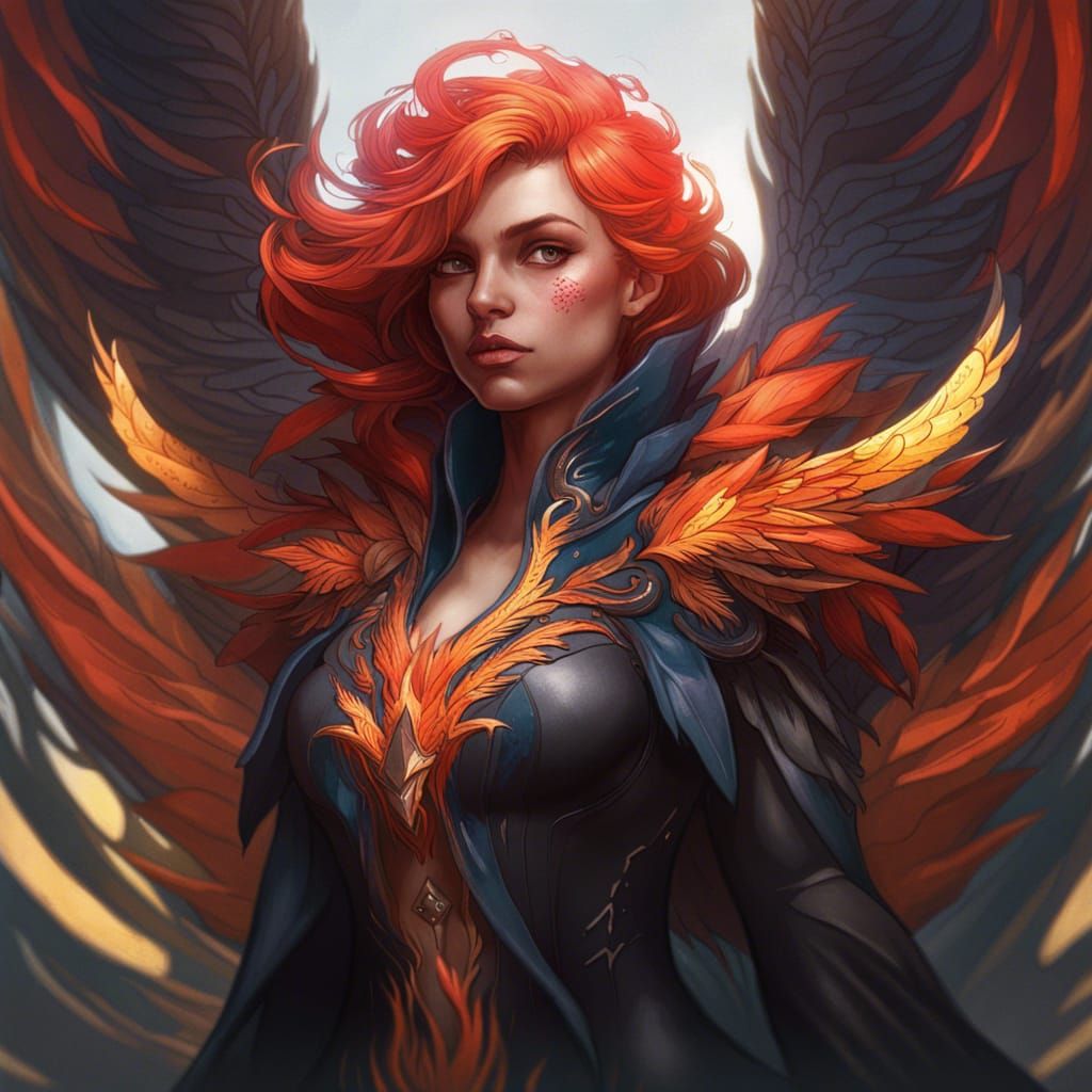 Gothic Phoenix Portrait in Art Nouveau Style