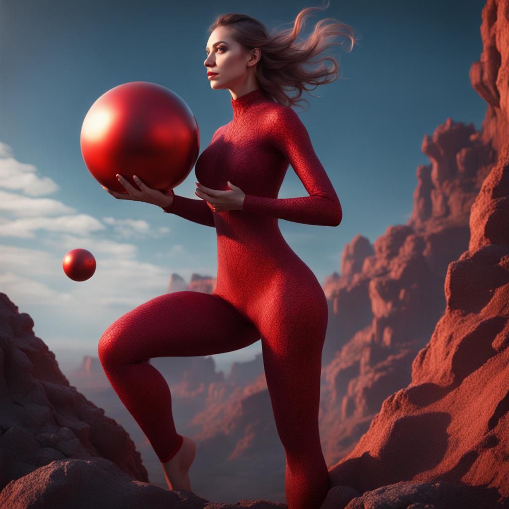 Woman in Unitard with Red Ball: Fantasy Art