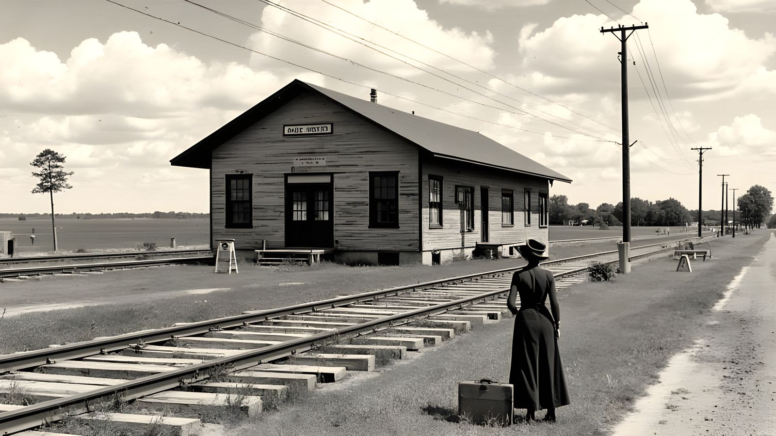 Early 20th Century Train Station Scene in Vermont Illinois