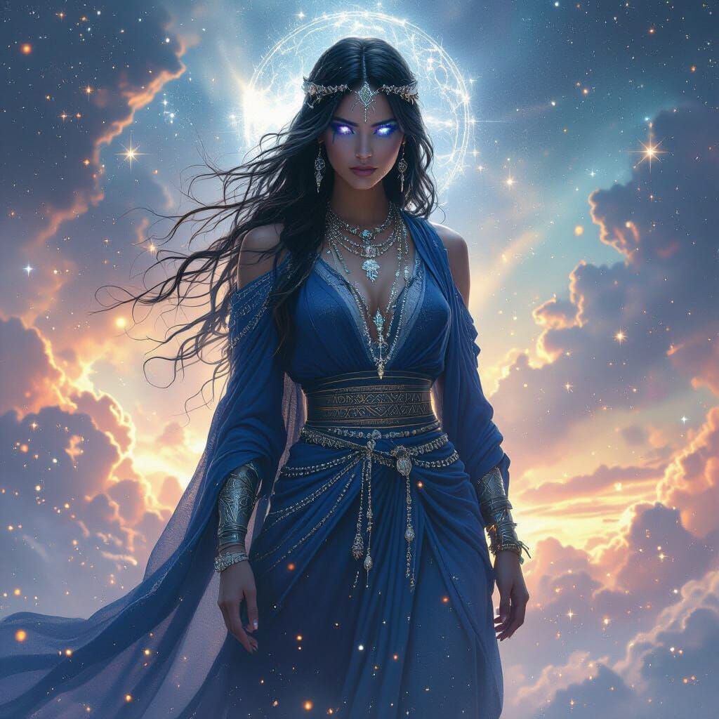 Twilight Goddess in Celestial Nebula: Hyperrealistic Cinemat...