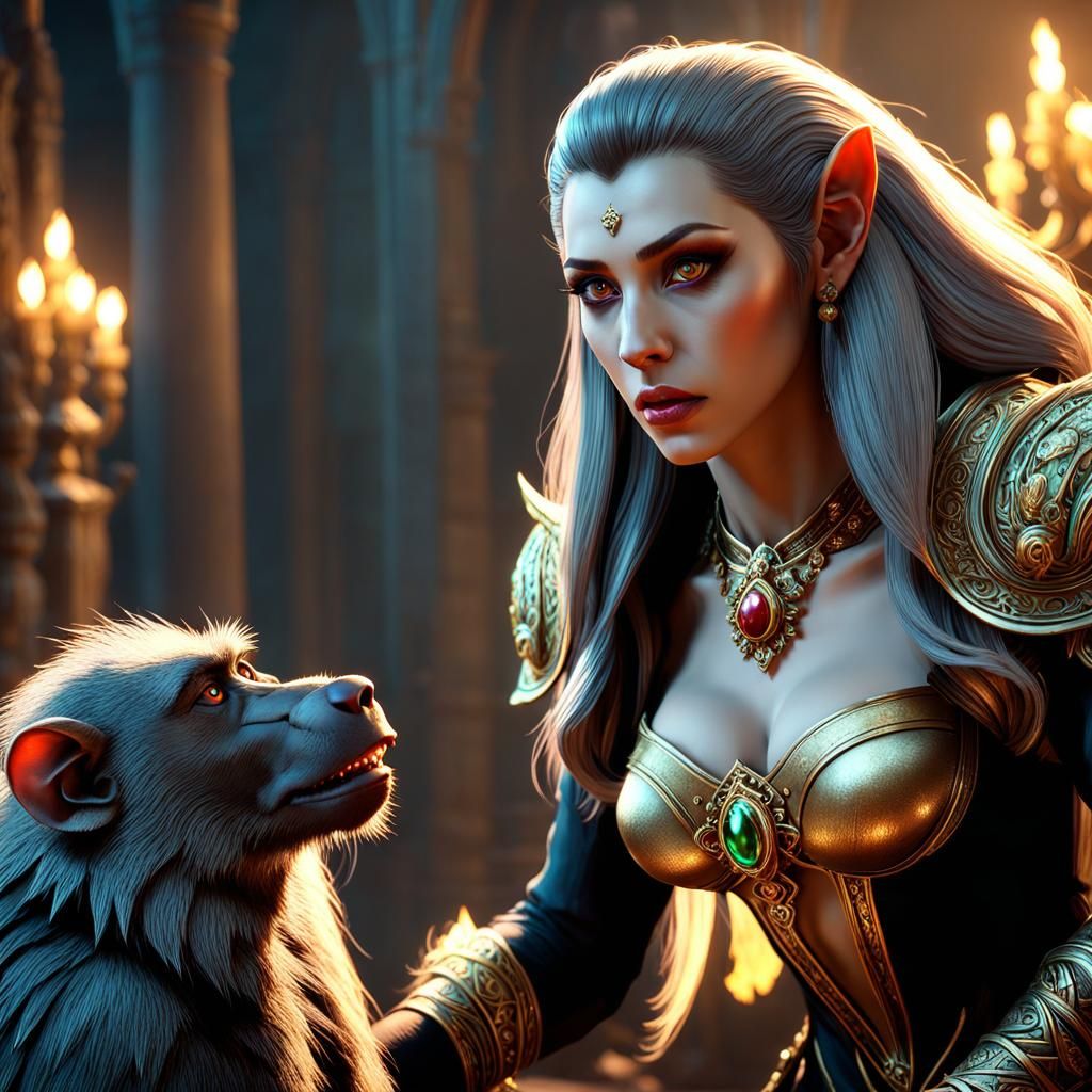 Gusion, Demoness Duchess with Baboon, in 3D Render