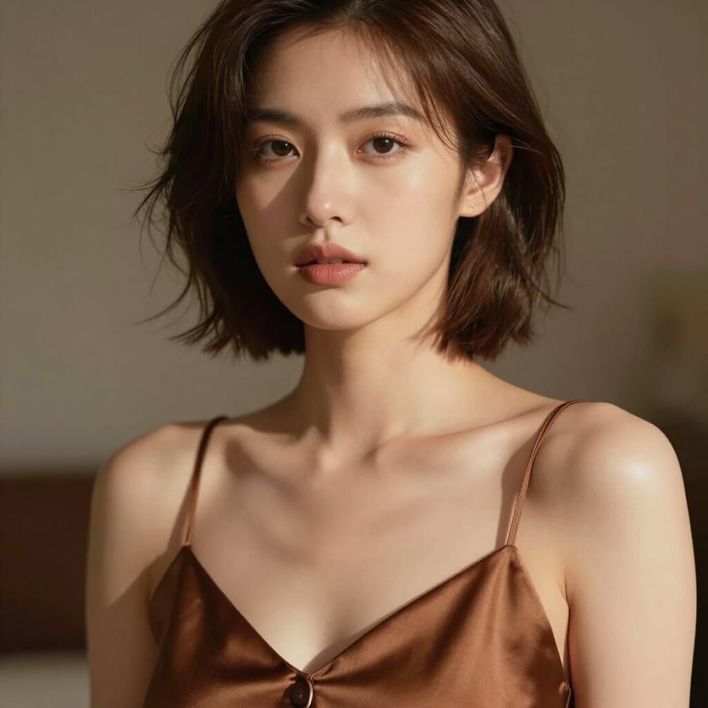 Woman in Silk Camisole Close-Up Portrait