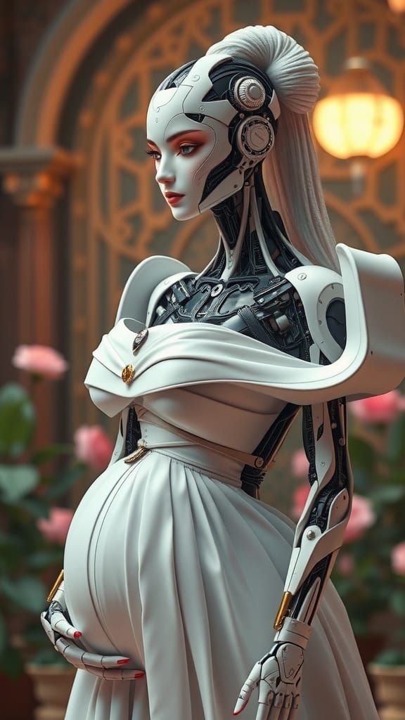 Android Goddess in Cyberpunk Splendor