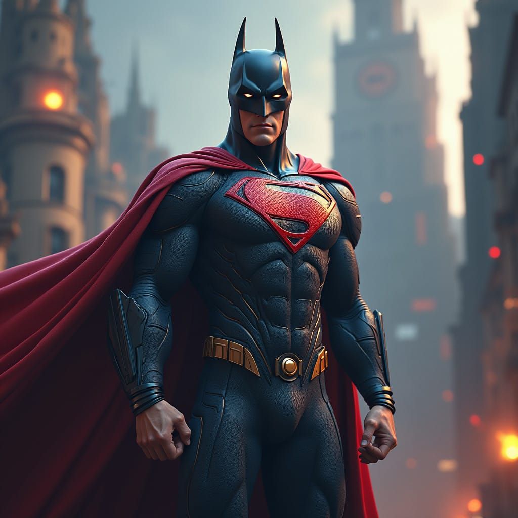 Heroic Fusion: Superman and Batman Unite in Epic Hybrid Suit