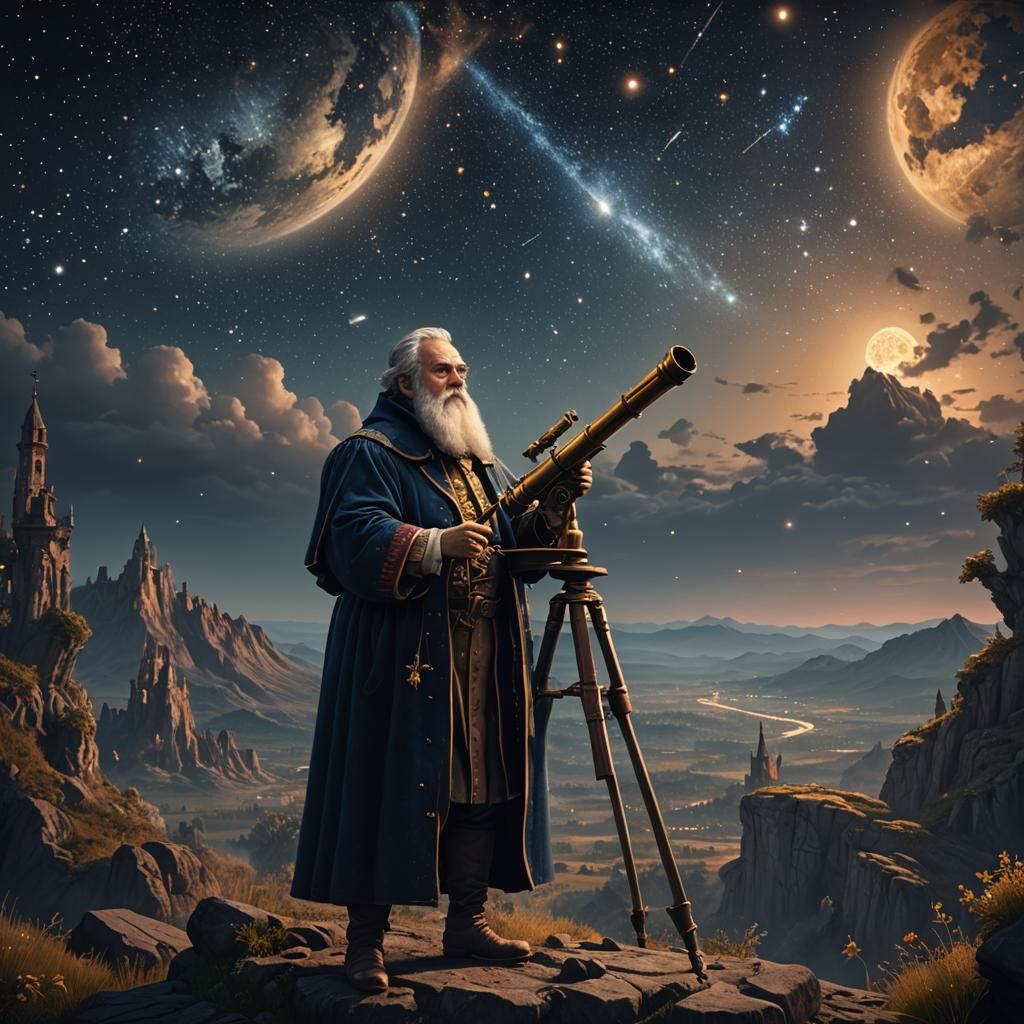 Galileo Observes Night Sky: Detailed Matte Painting