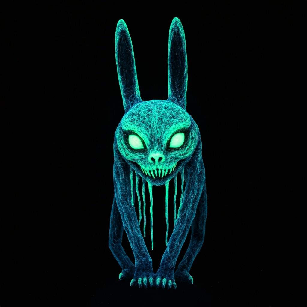 Sinister Bioluminescent Bunny Monster Sculpture