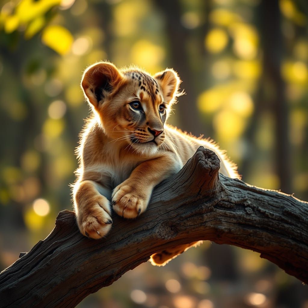 Lion Cub in Sunlight: Wildlife Photography