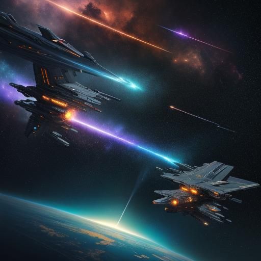Intense Space Battle in a Vibrant Nebula