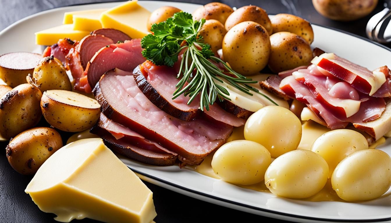 Warm Swiss Raclette Feast with Hearty Potatoes and Meats