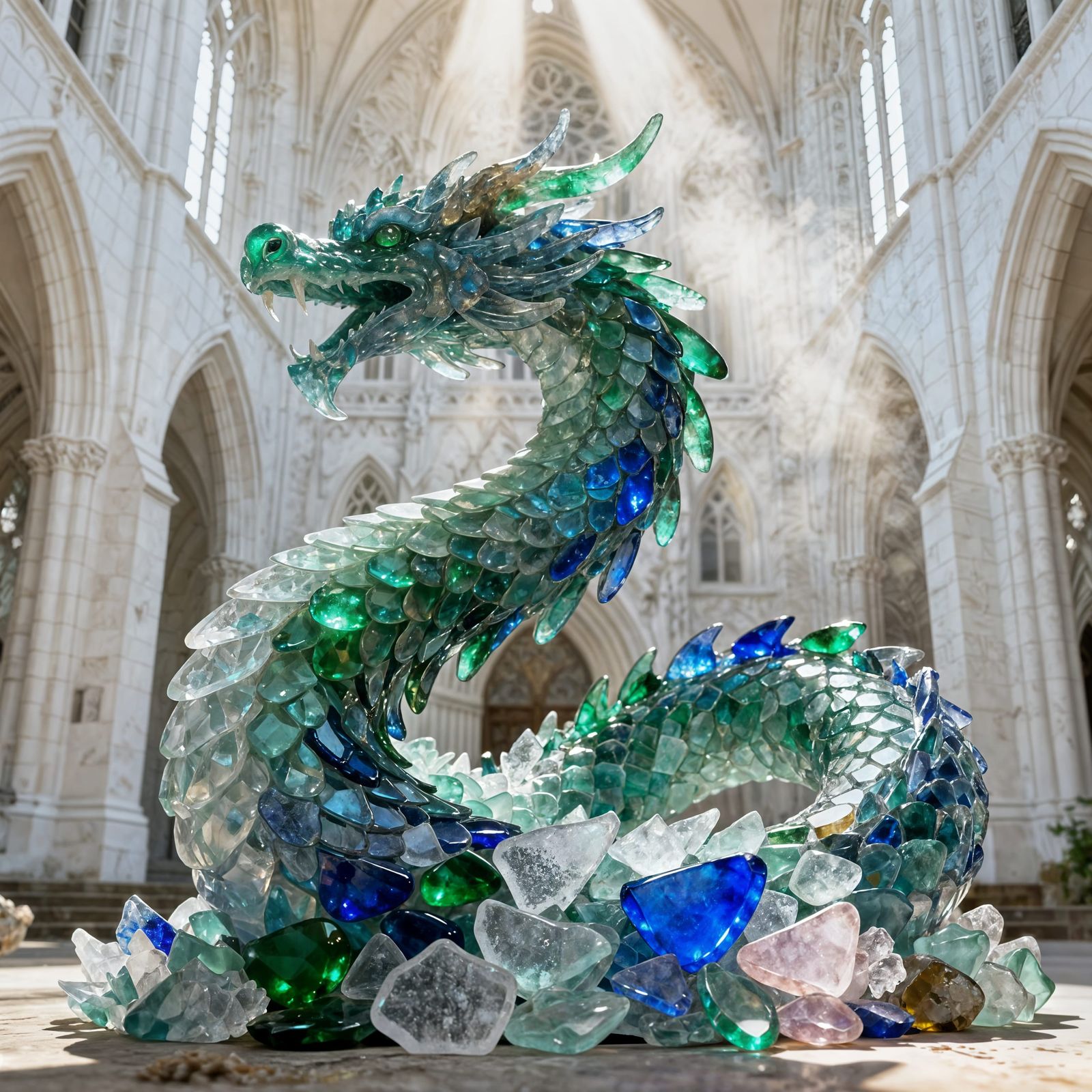 Mythical Seaserpent Sculpture of Polished Ocean Glass