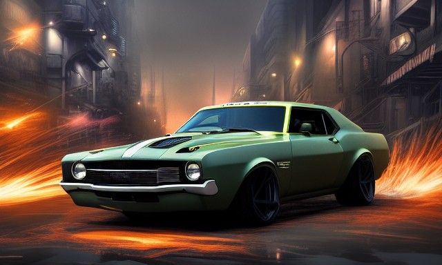 Grease Monkey Working on Muscle Car