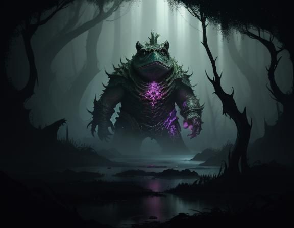 Bullywug in Misty Swamp: Dark Fantasy Concept Art