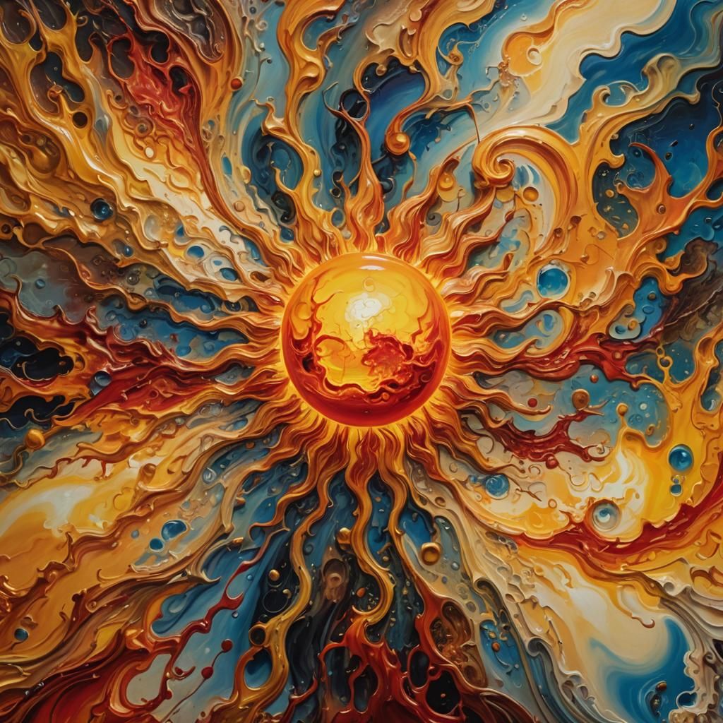 Surreal Sun with Swirling Flames in Oil Painting Style