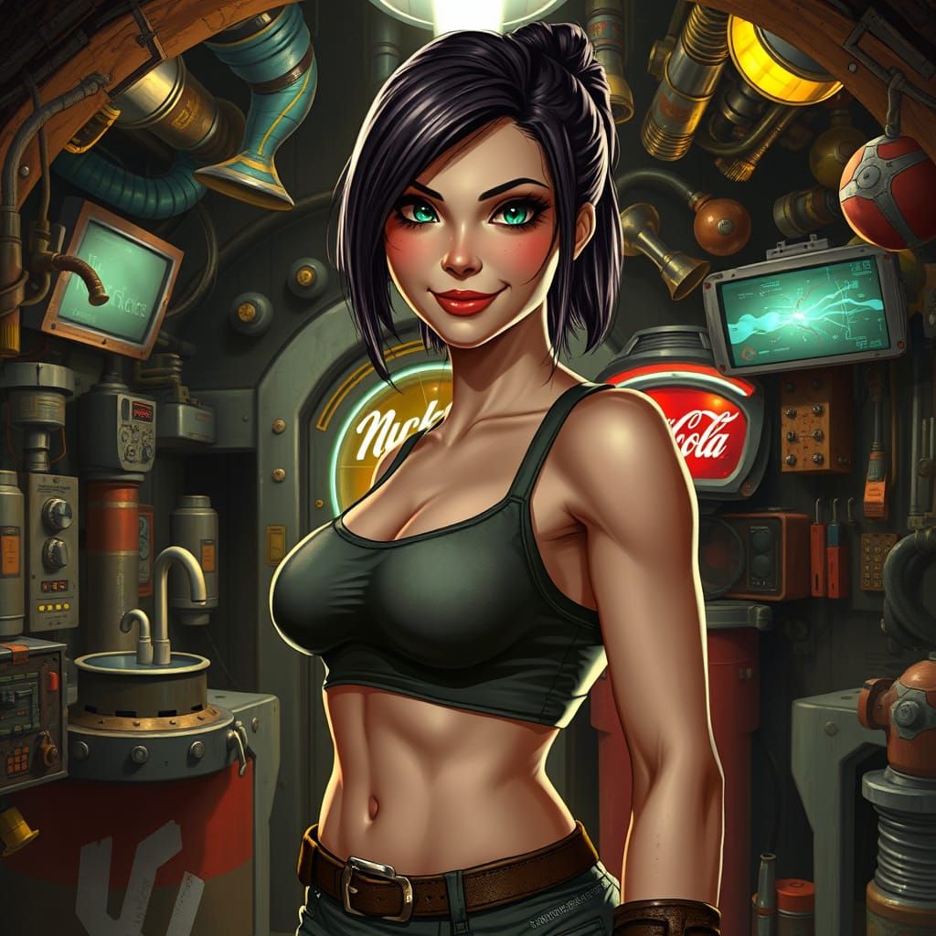 Vault Dweller in Underground Workshop, Digital Art