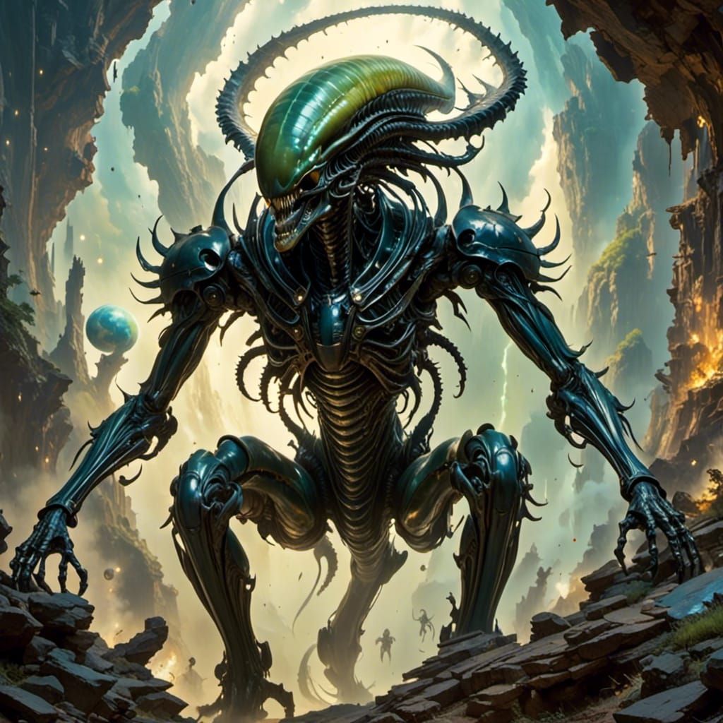 Friendly Xenomorph in Epic Sci-Fi Style