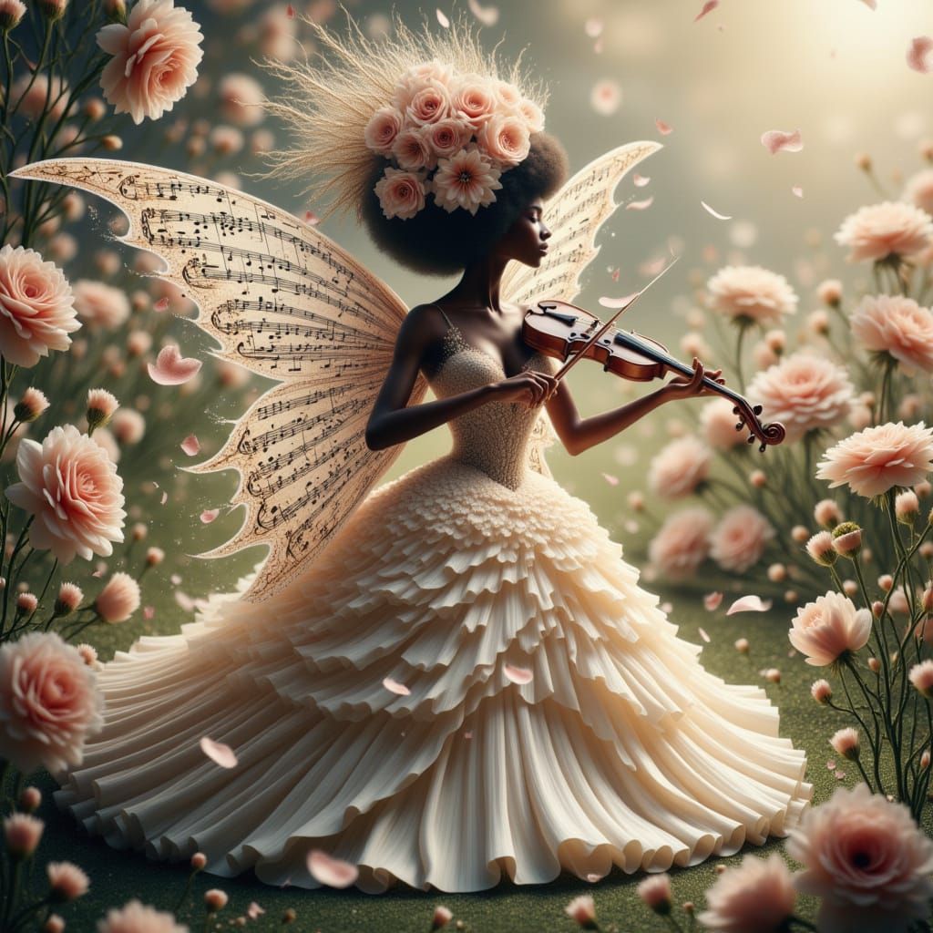 Musical Fairy in Spring, Art Nouveau Portrait