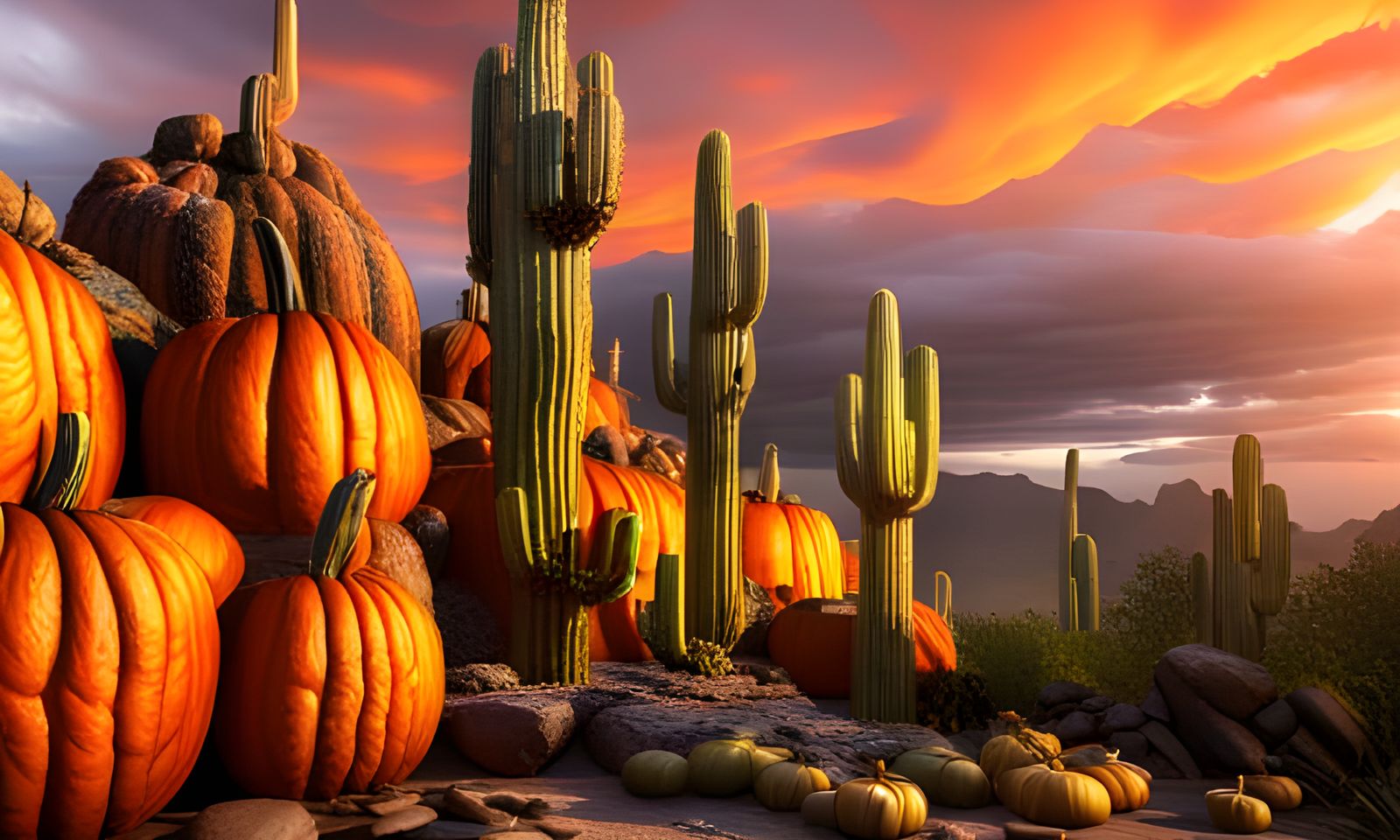 Surreal Desert Scene with Cactus and Buzzard in UHD