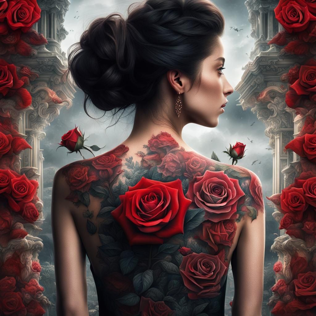 Detailed Red Rose Tattoo Digital Painting