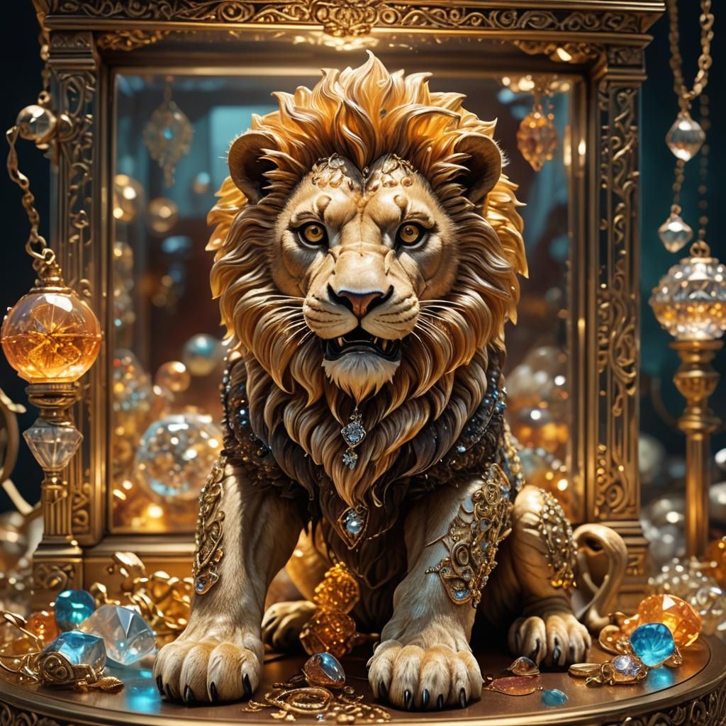 Angry Baby Lion Prowling in Jewelry Box