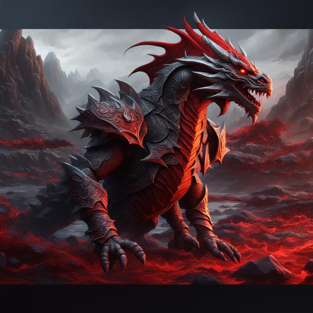 Detailed Red Silver Dragonborn Fantasy Art