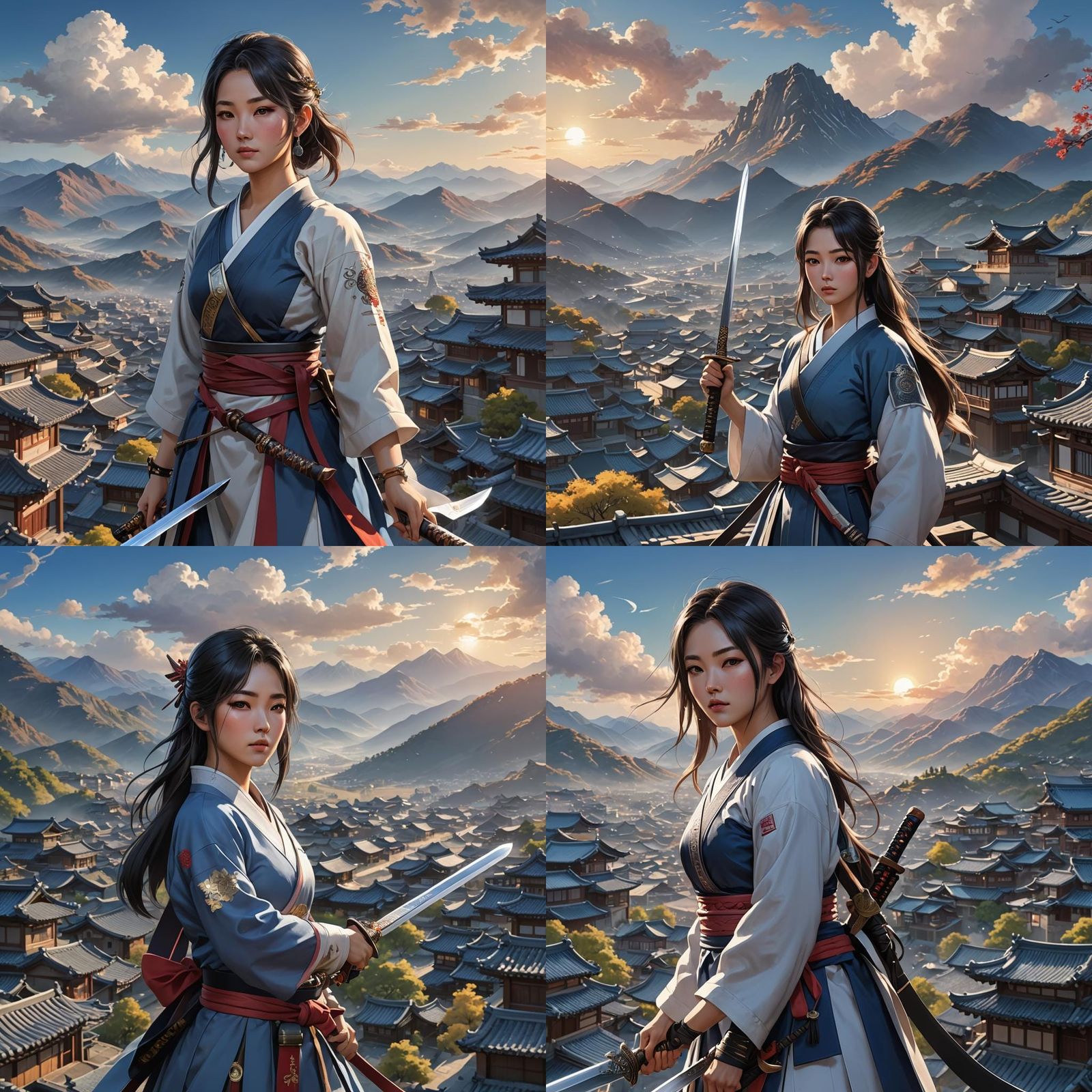 Korean Girl with Sword: Detailed 3D Anime Art