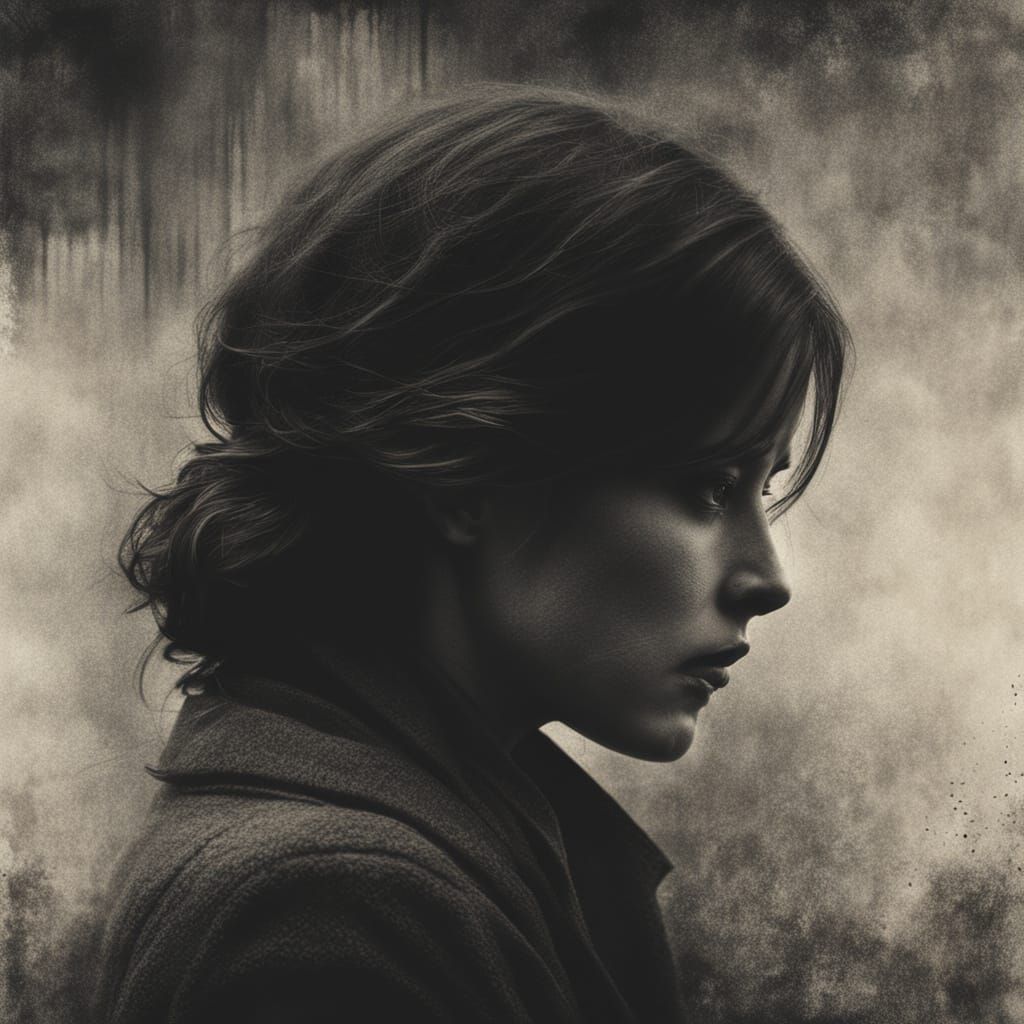 Hyperrealistic Woman Sipping Espresso in a Dark, Atmospheric...