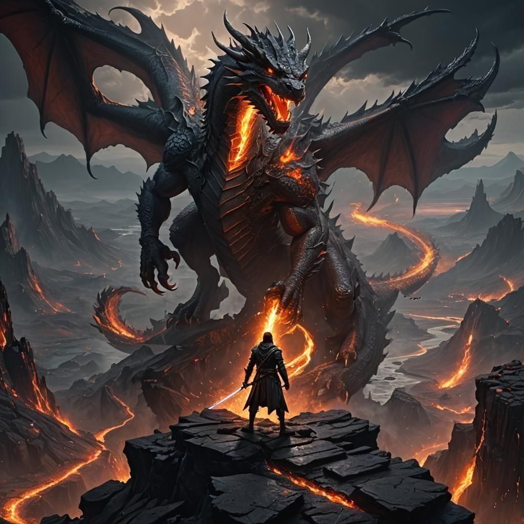 Epic Dragon Confrontation in Dark Fantasy Art