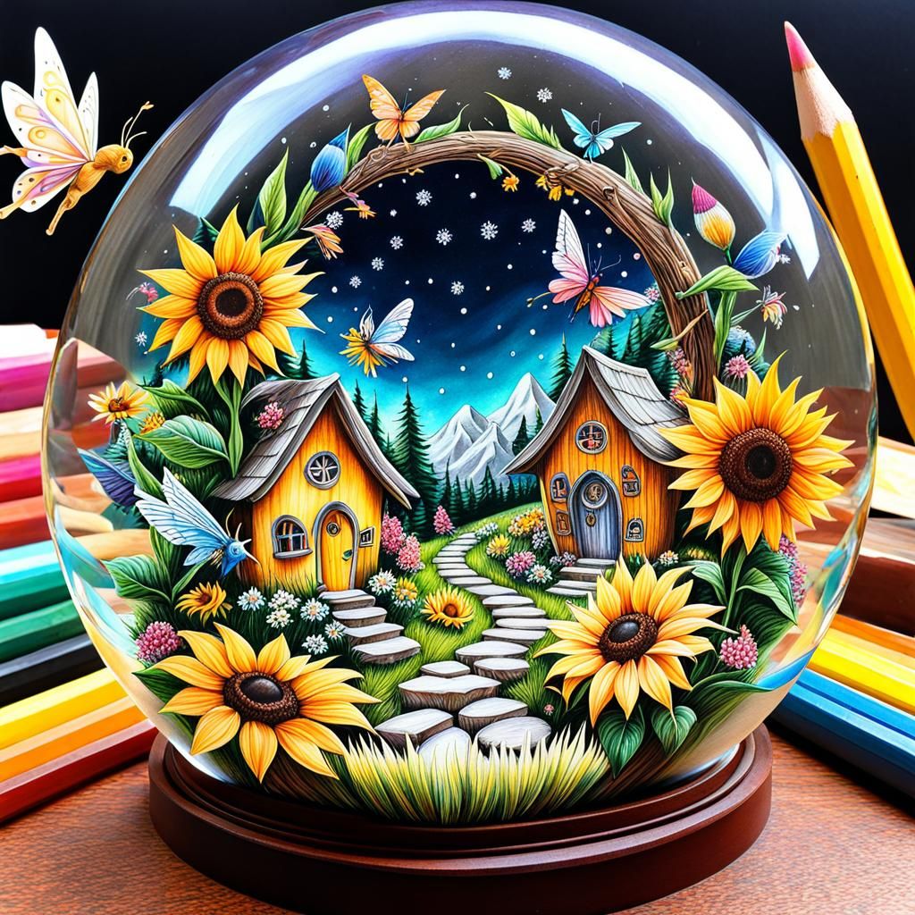 Enchanting Fairy Village in Colored Pencil Graffiti Style