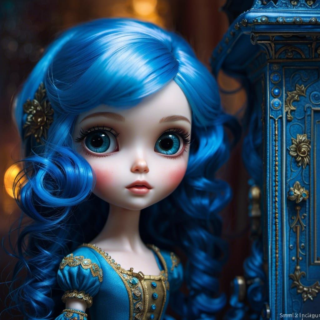 Cute Blue-Haired Doll in Rococo Castle