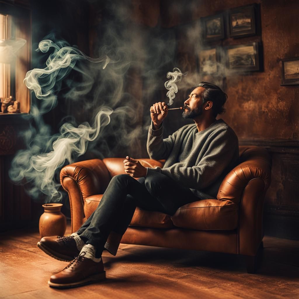 Relaxing Smoker in Cozy Corner: Lifestyle Photo
