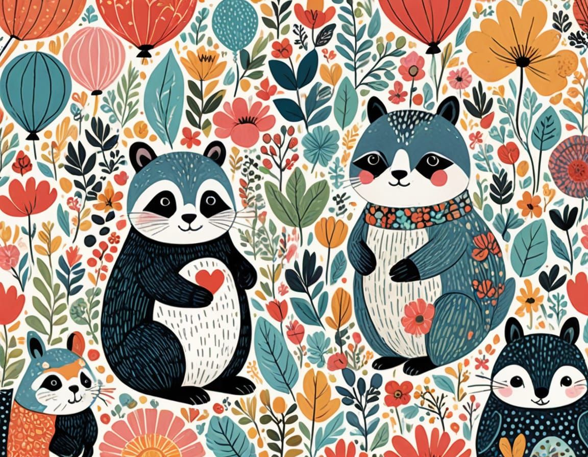 Charming Animal Duos in Whimsical Cartoon Style