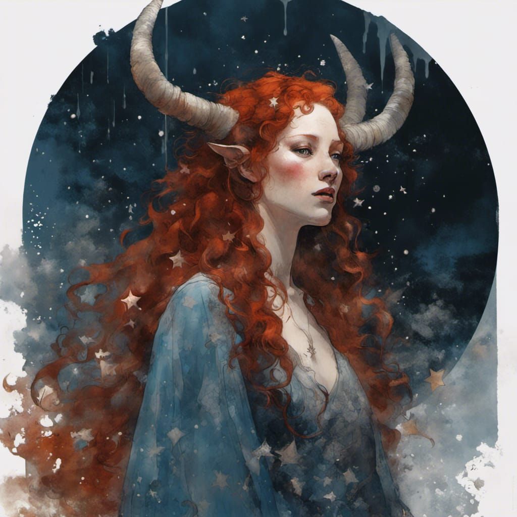 Red-Headed Horned Goddess in a Storm
