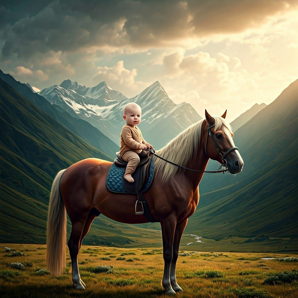 Majestic Baby on Horseback in Earthy Landscapes