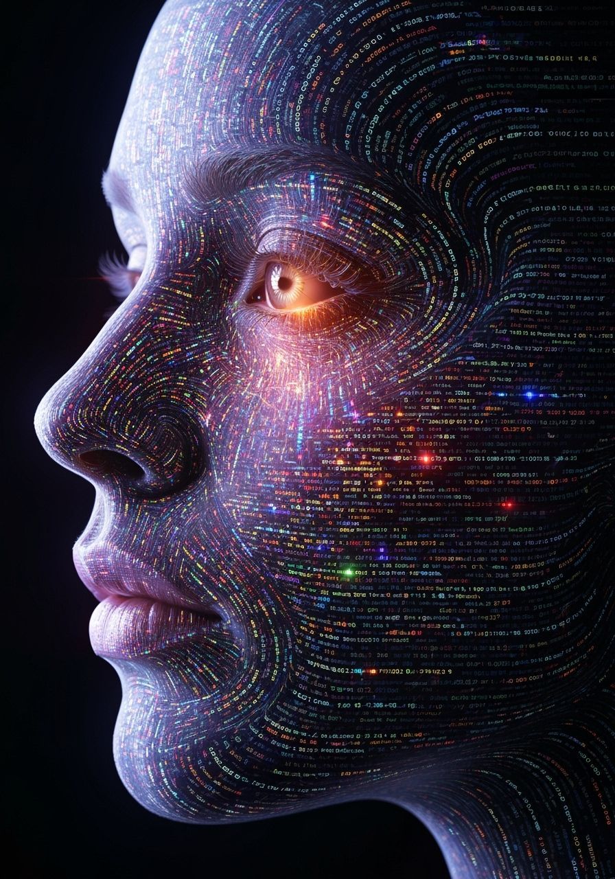 Woman's Profile Crafted from Digital Code