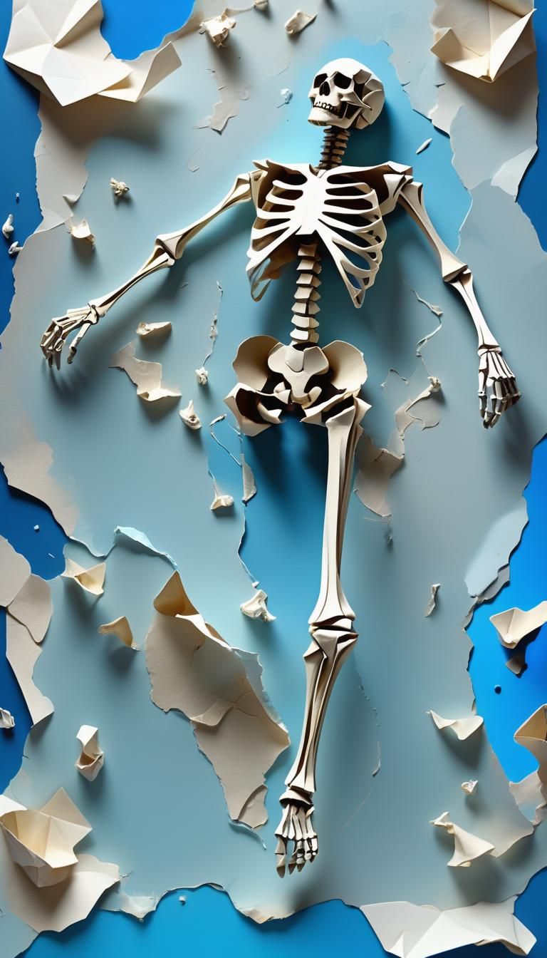 Surreal Origami Skeleton in Eerie Lighting